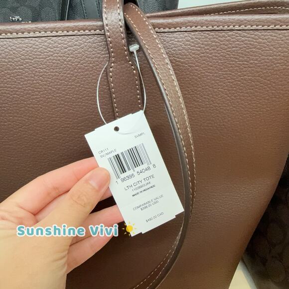 NWT Coach CR111 Leather City Tote Shoulder Bag in Silver /Maple - Picture 4 of 8